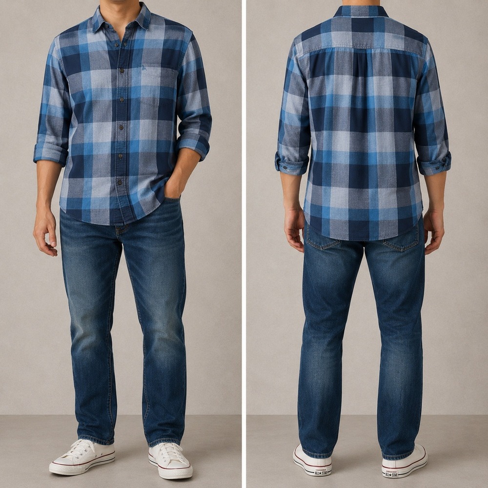 Abercrombie & Fitch Button Down Shirt Mens L Muscle Fit Blue Plaid Cotton‎ L/S